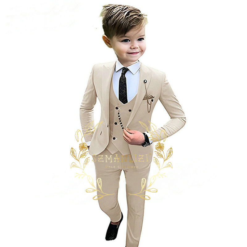 Baby Boy Suit Set Baptism - Colete blazer bege e calça para