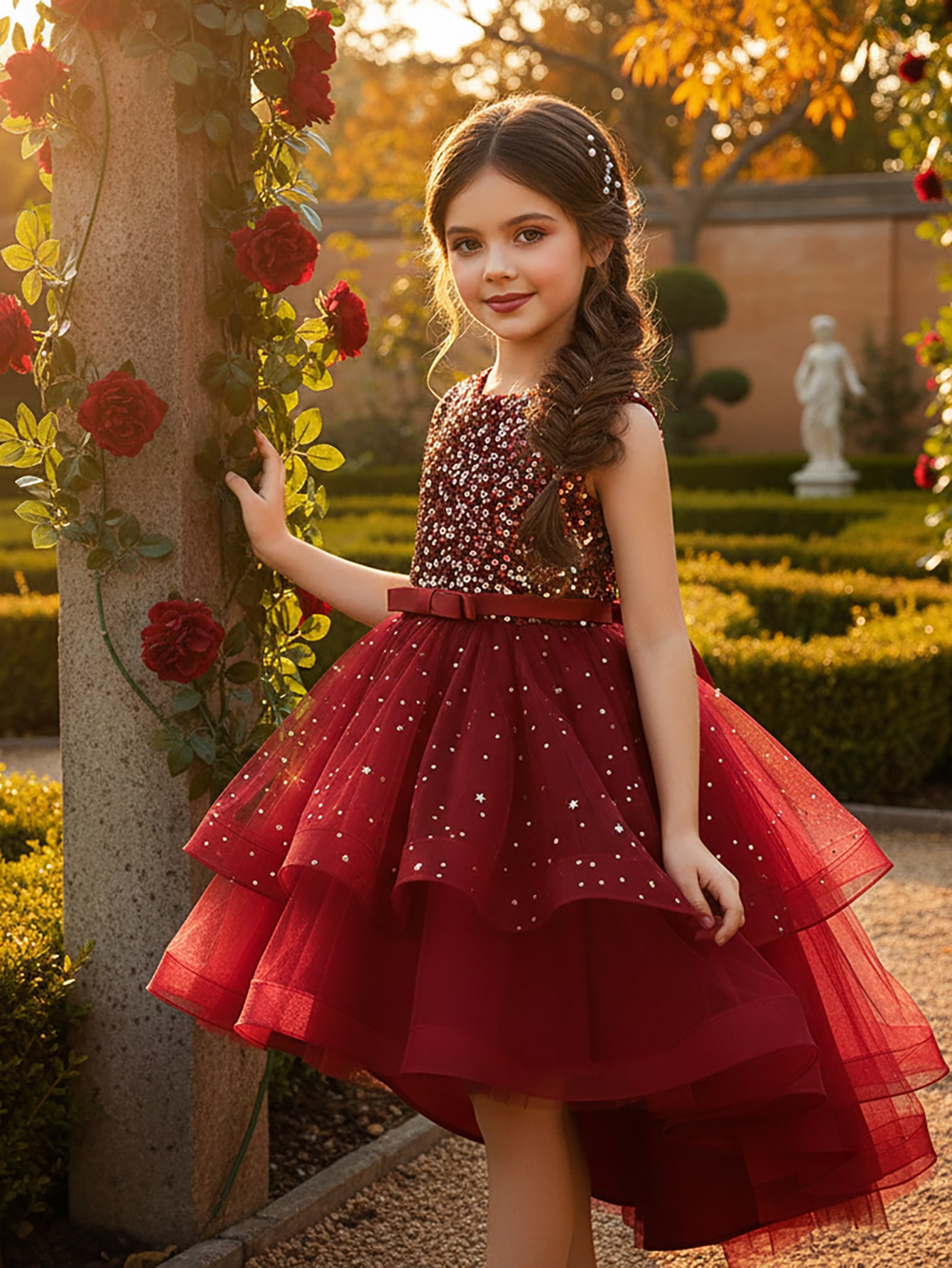 Toddler Girl Tulle Party Dress - Vestido de Princesa Floral com Lantejoulas