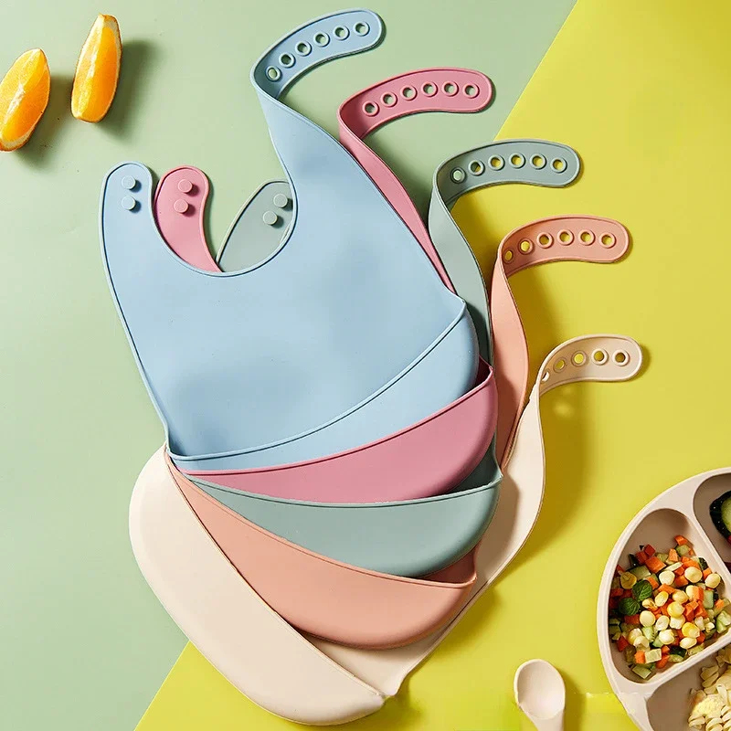 Waterproof Baby Bibs Silicone - 1/2 Peças Babador Ajustável Impermeável para