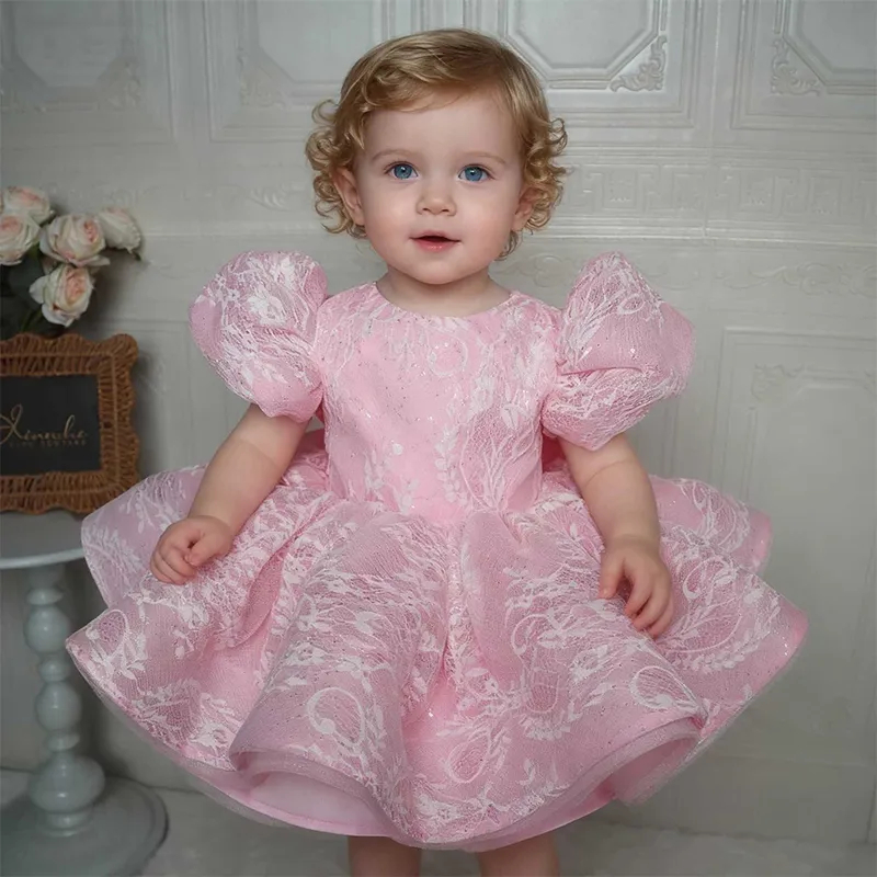 Toddler Girl Tulle Party Dress - Vestido Elegante Rosa com Glitter e