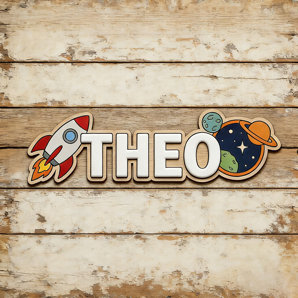 Nursery - Placa de Nome Personalizada Foguete Espacial