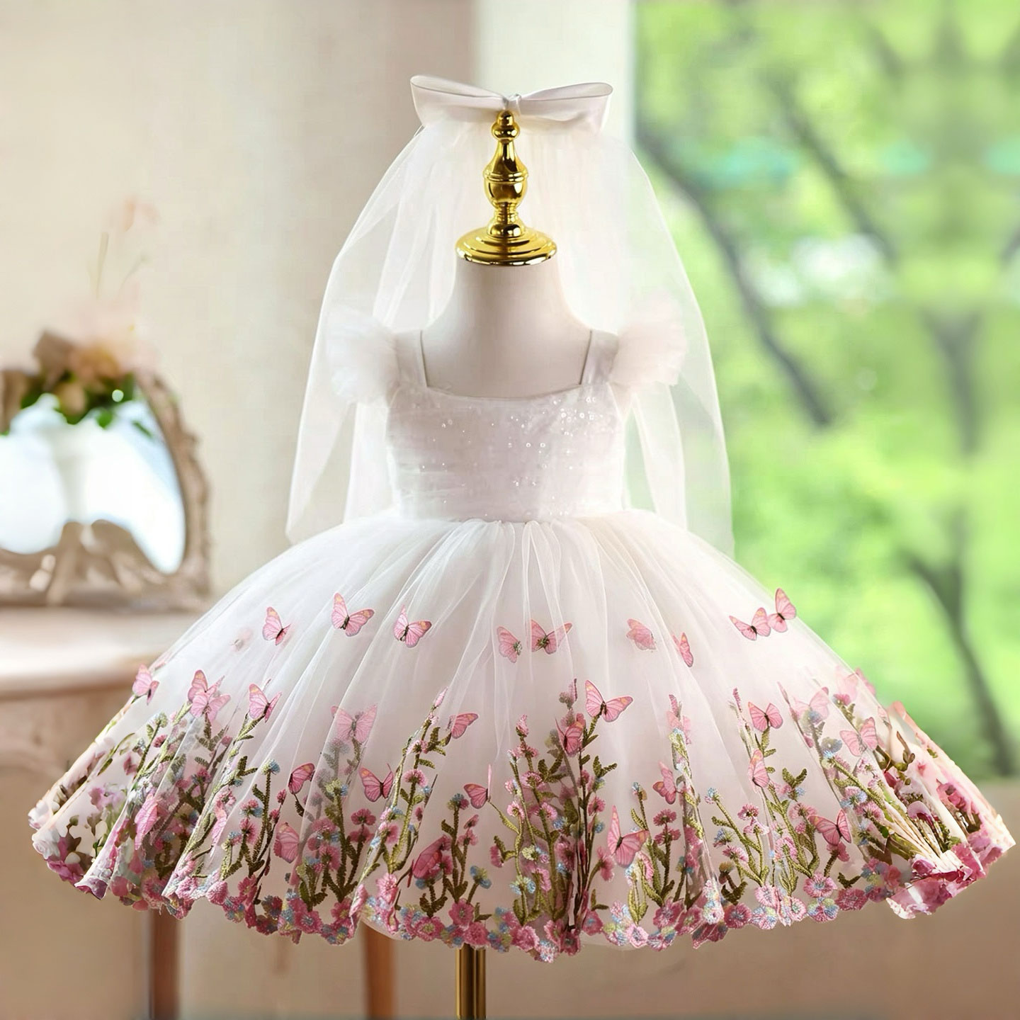 Toddler Girl Tulle Party Dress - Vestido Infantil Jill Wish D277 Branco
