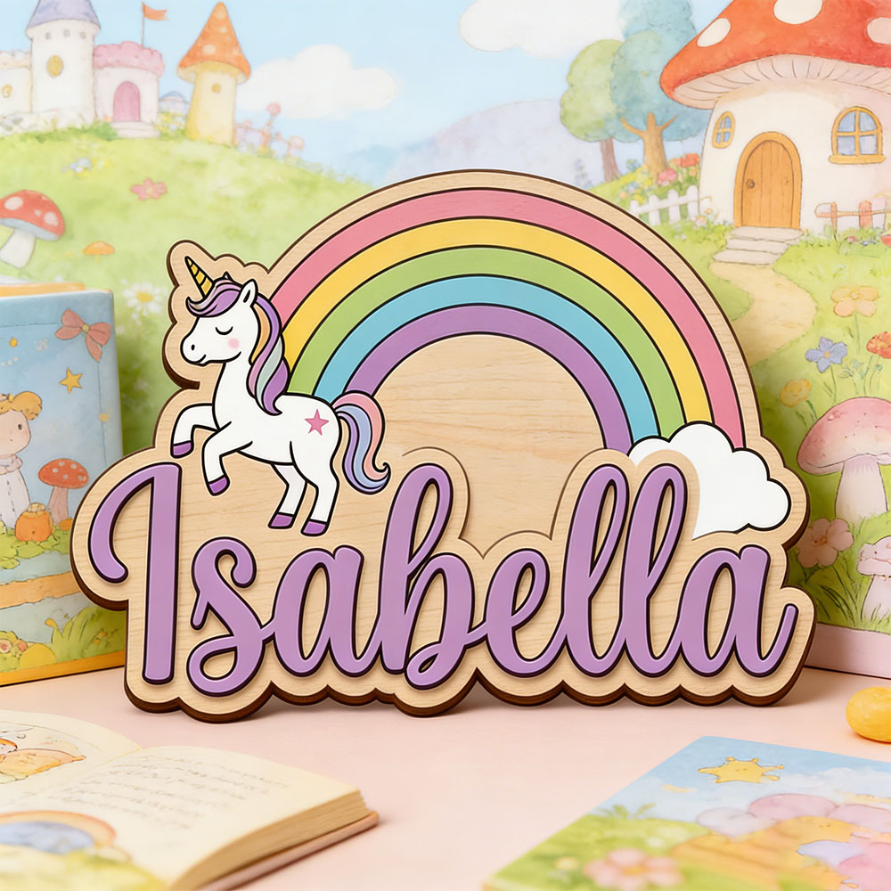 Nursery - Placa de Nome Personalizada Unicórnio e