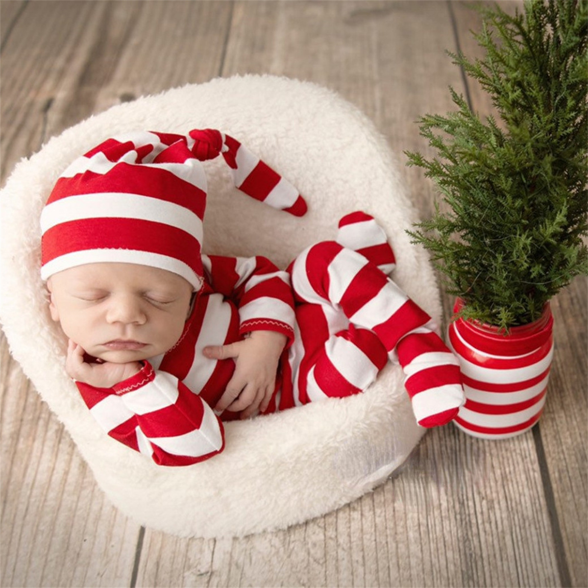 Infant Photography Props Outfit - Macacão vermelho para recém-nascidos com chapéu