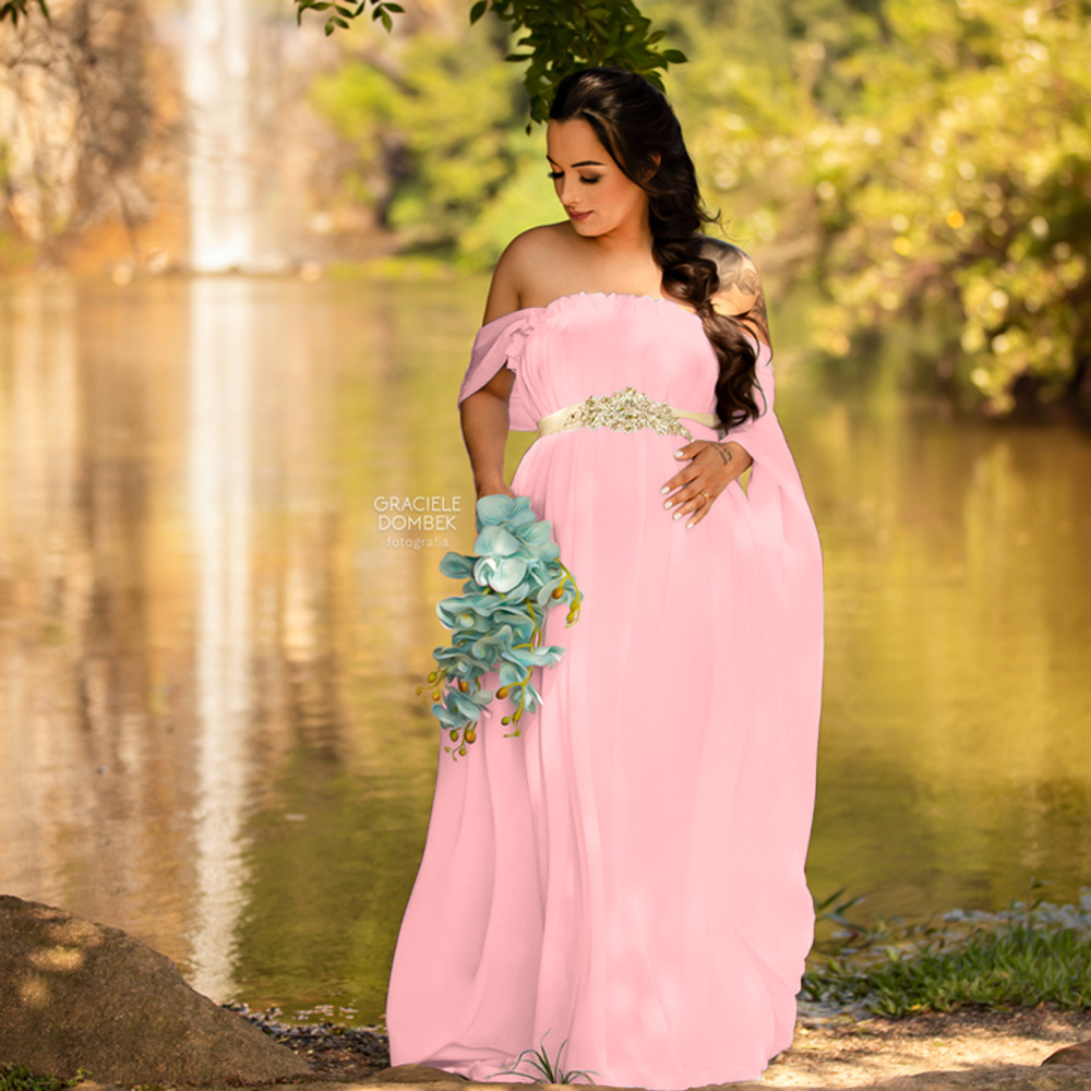 Maternity Wear - Vestido Maxi de Renda para Gestantes