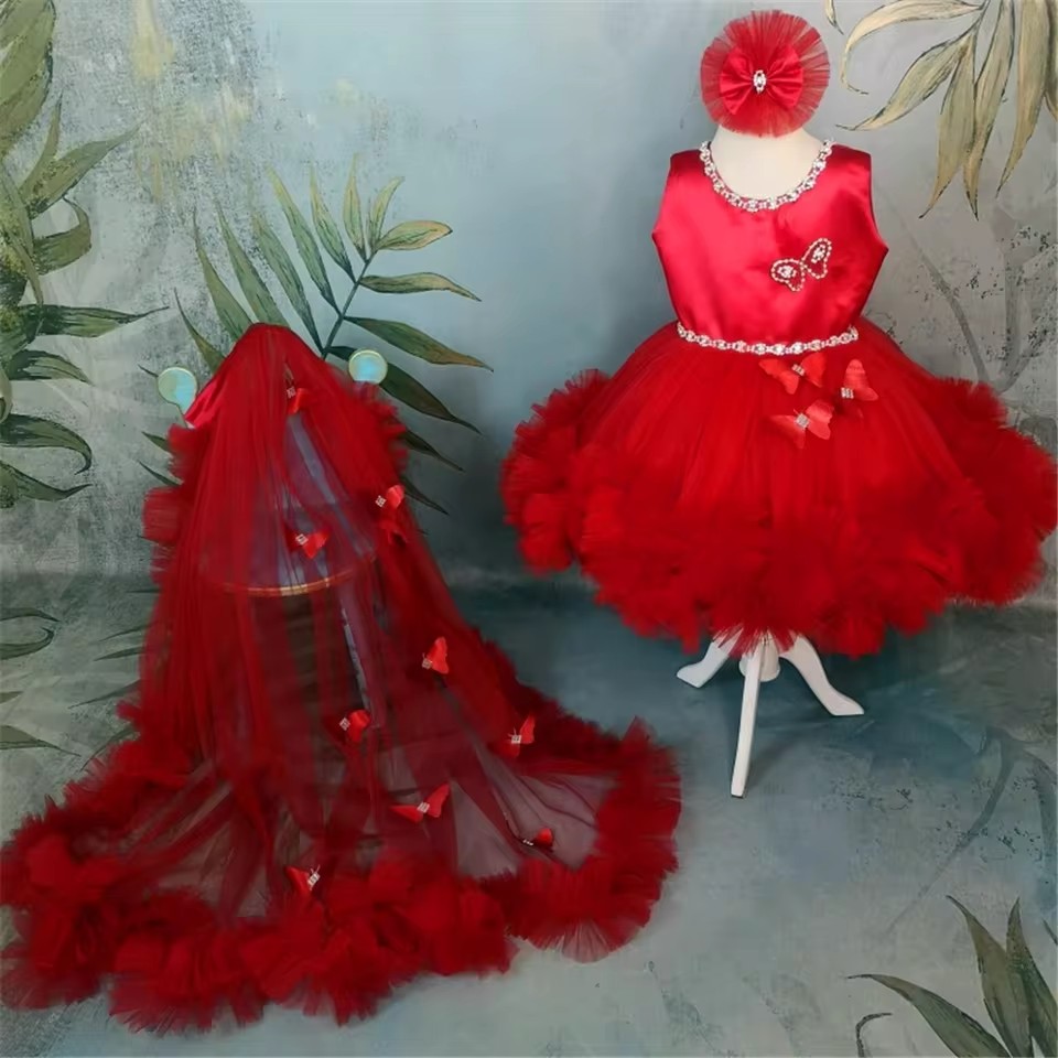 Vestidos vermelhos personaliza - Toddler Girl Tulle Party Dress avaliação e preço