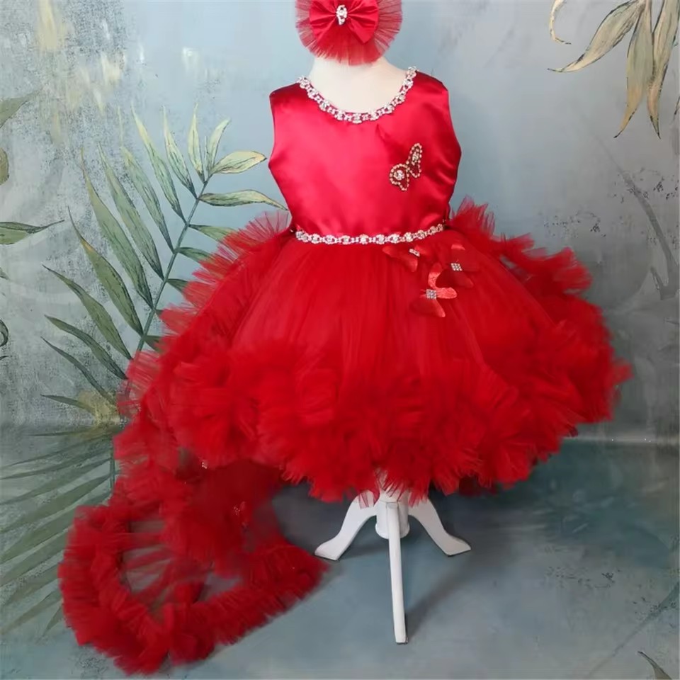 Vestidos vermelhos personaliza - Toddler Girl Tulle Party Dress avaliação e preço