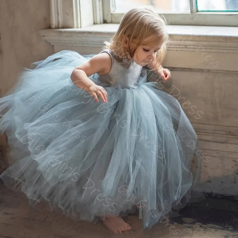 Vestido floral azul para menin - Toddler Girl Tulle Party Dress avaliação e preço