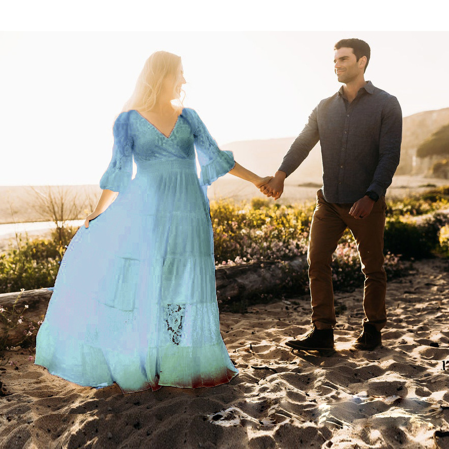 Vestido Maxi de Renda e Chiffo - Maternity Wear avaliação e preço