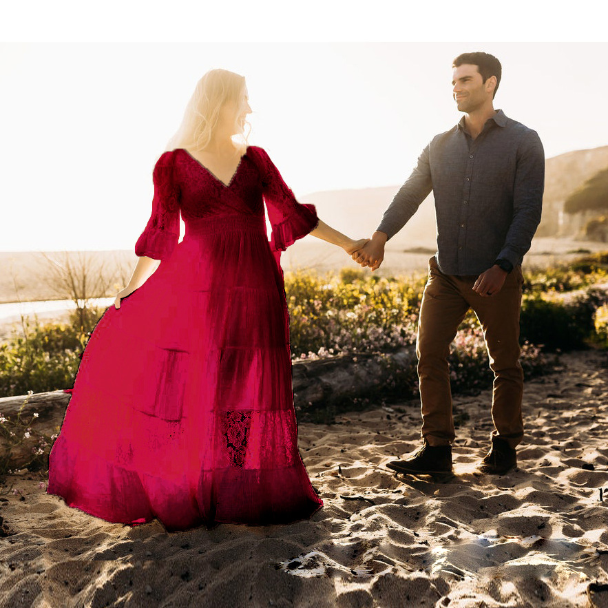 Vestido Maxi de Renda e Chiffo - Maternity Wear avaliação e preço