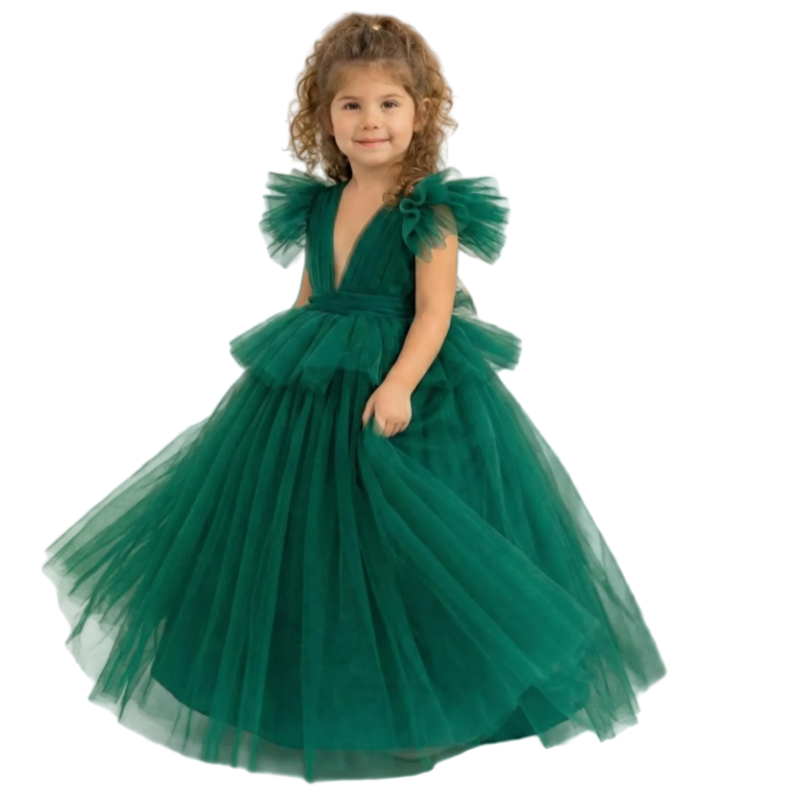 Vestido de Tule Verde Esmerald - Toddler Girl Tulle Party Dress avaliação e preço